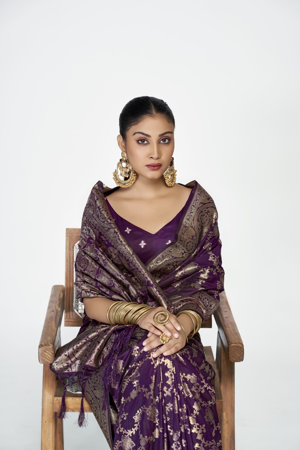 Purple Banarasi Silk Saree with Weaving