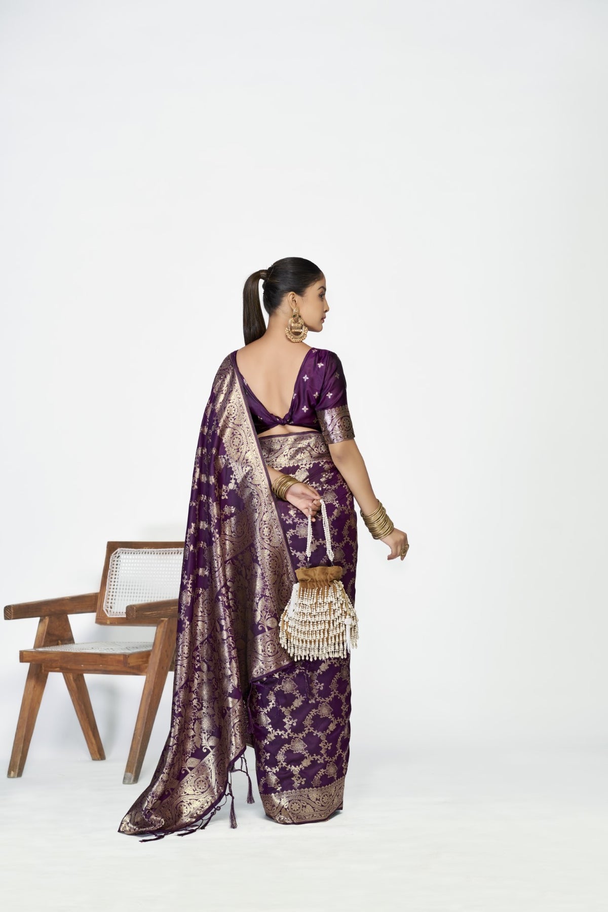 Purple Banarasi Silk Saree with Weaving