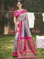 Purple Banarasi Silk Woven Work Saree