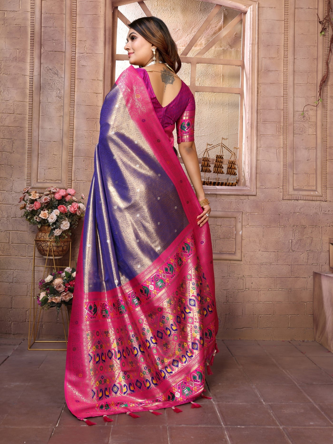 Purple Banarasi Tissue Silk Saree With Traditional Weaving