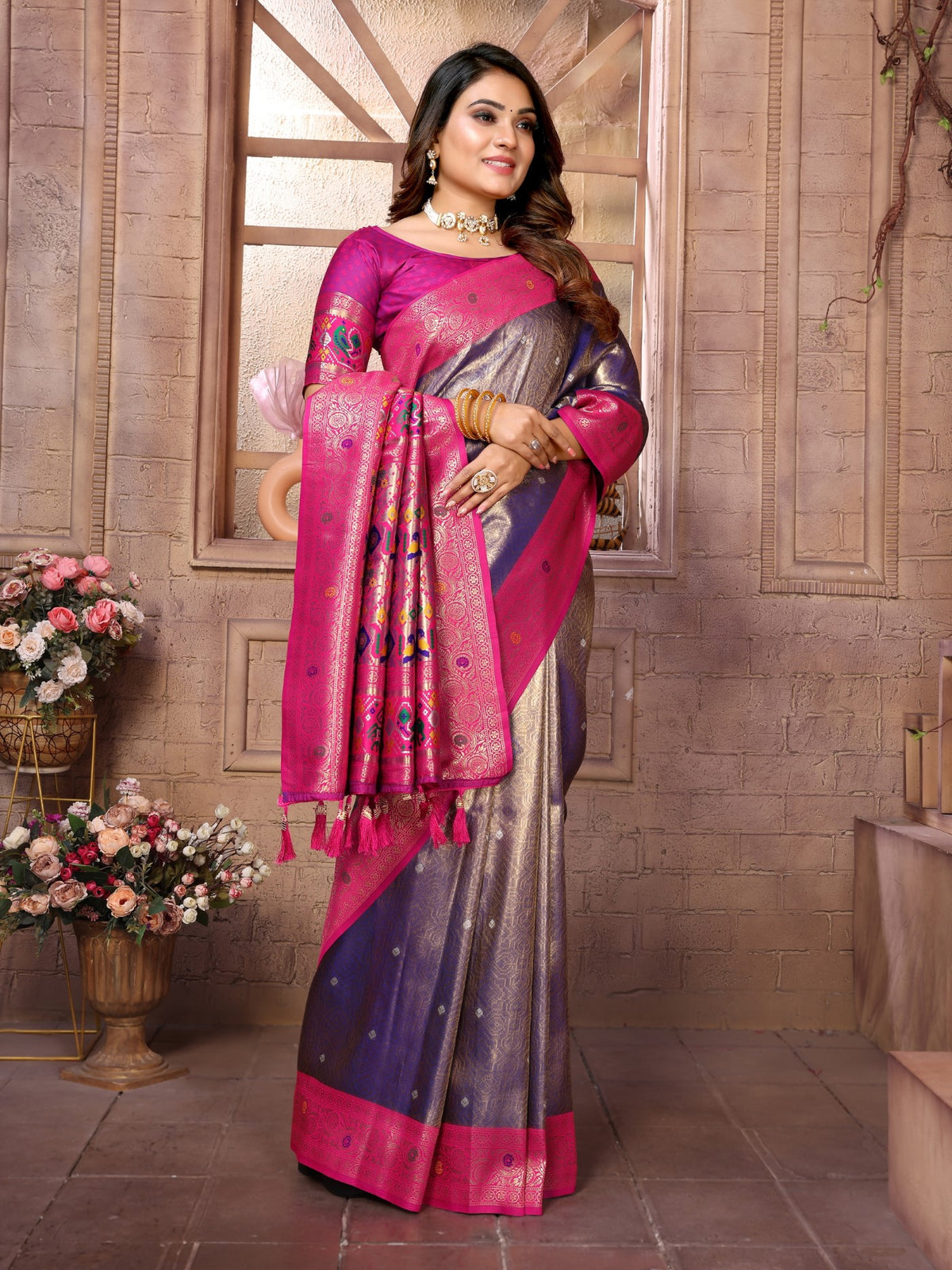 Purple Banarasi Tissue Silk Saree With Traditional Weaving