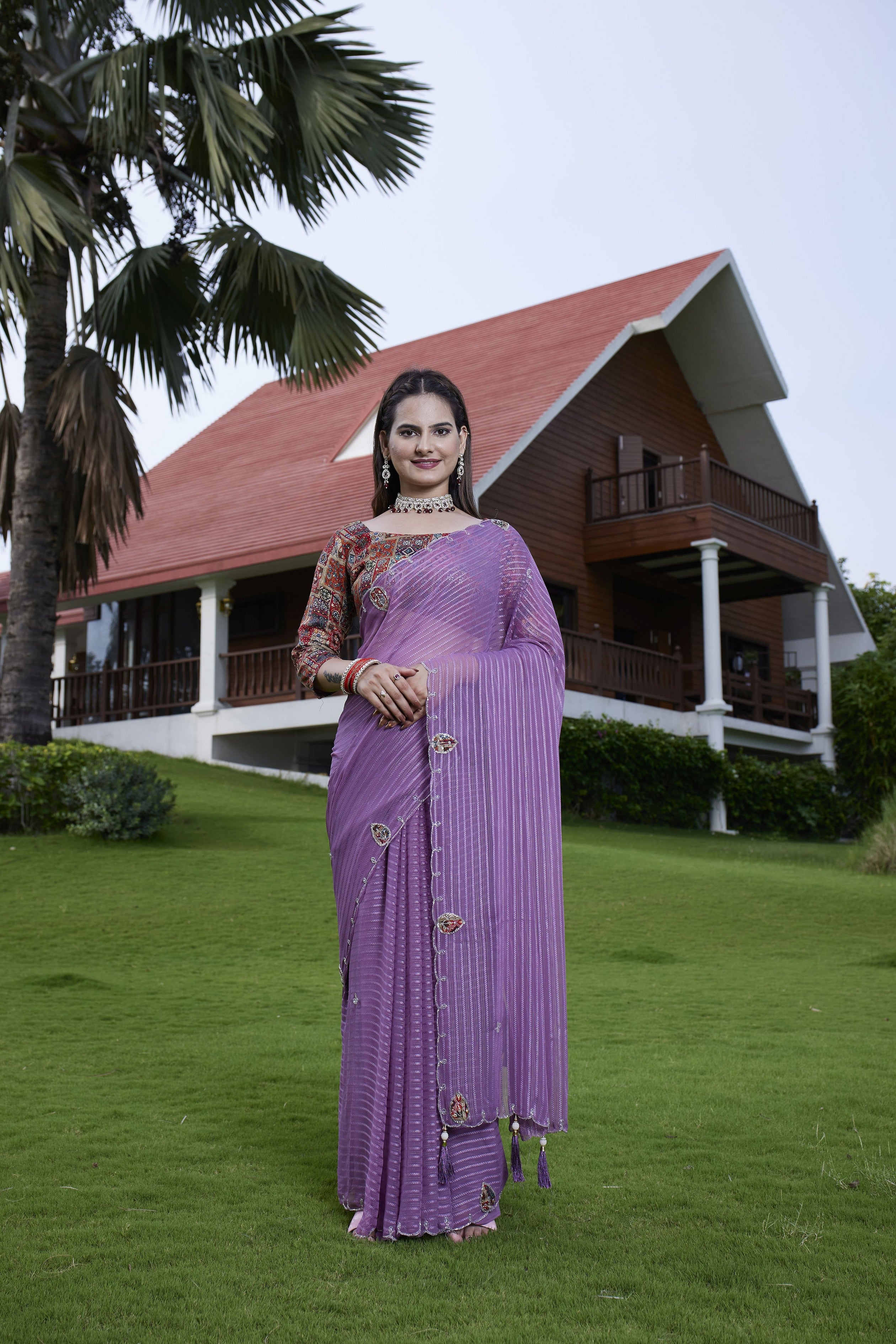 Purple Beautiful Designer Girlie Trendy Saree