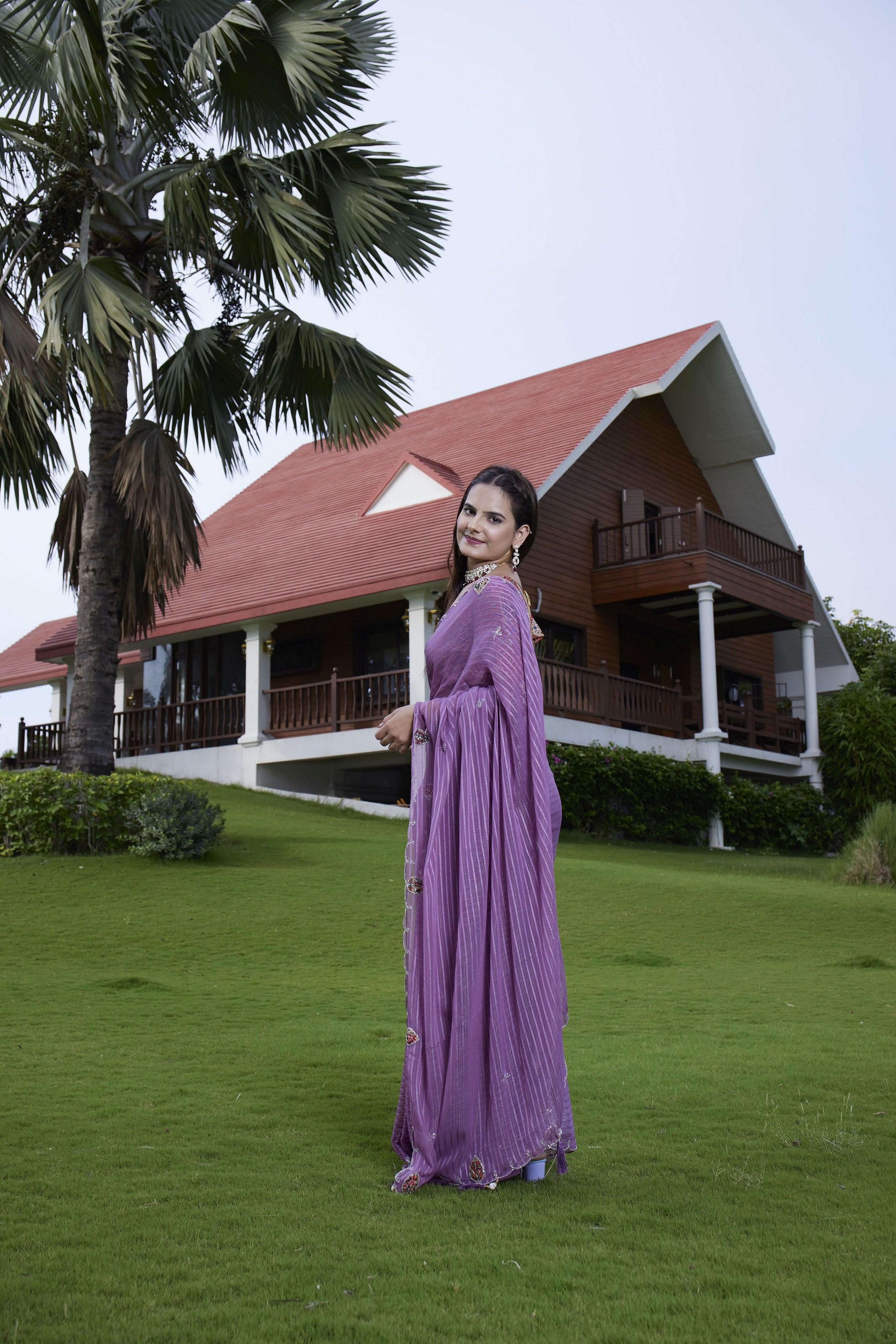 Purple Beautiful Designer Girlie Trendy Saree