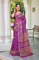 Purple Beautiful Designer Printed Saree With Woven Border