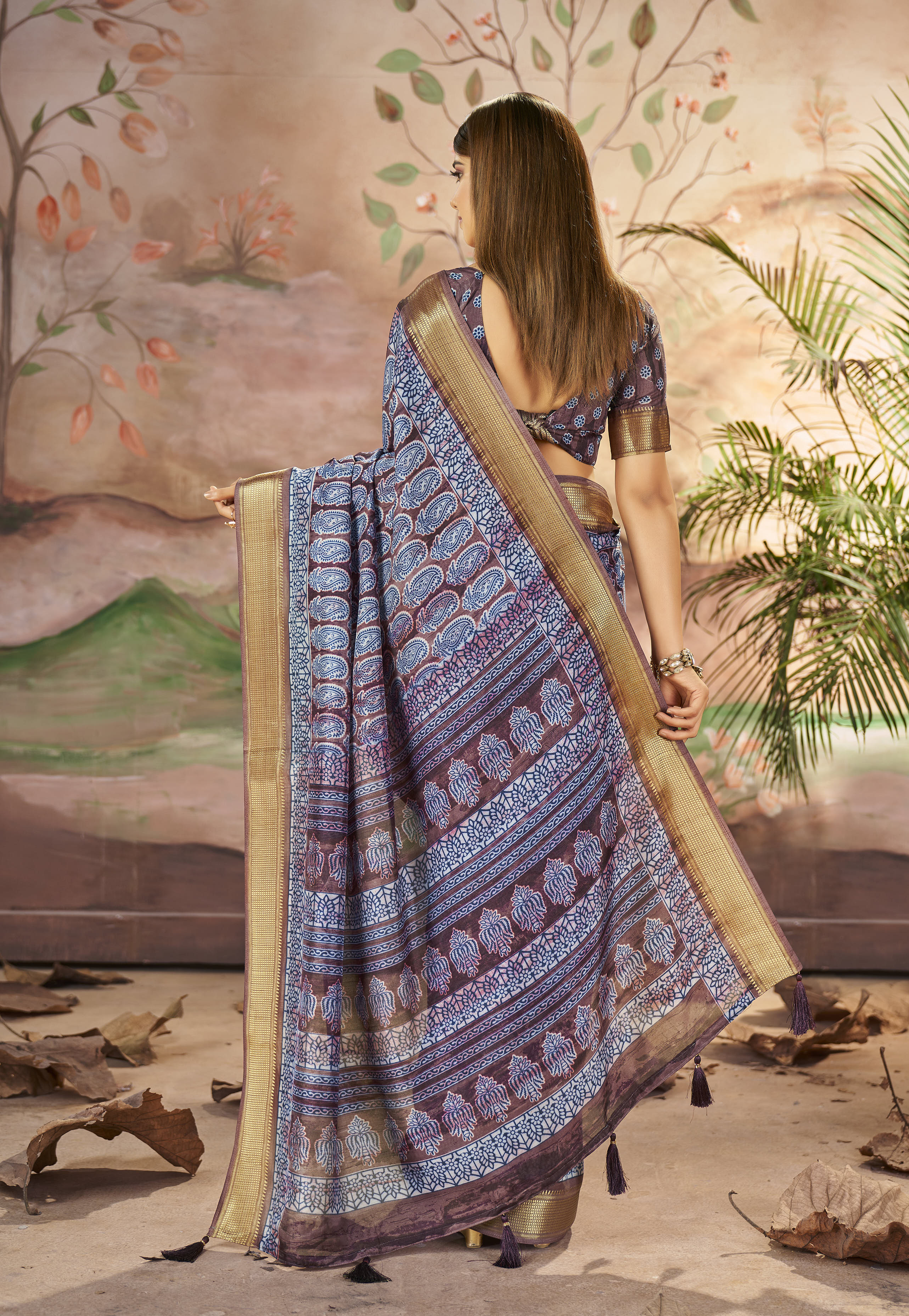 Purple Beautiful Dolla Silk Woven Border Designer With Printed Saree