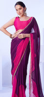 Purple Beautiful Satin Moss Solid Designer Bollywood Party Saree