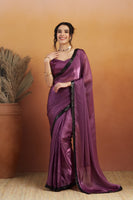 Purple Beautiful Velvet Ceremonial Wear Bollywood Saree