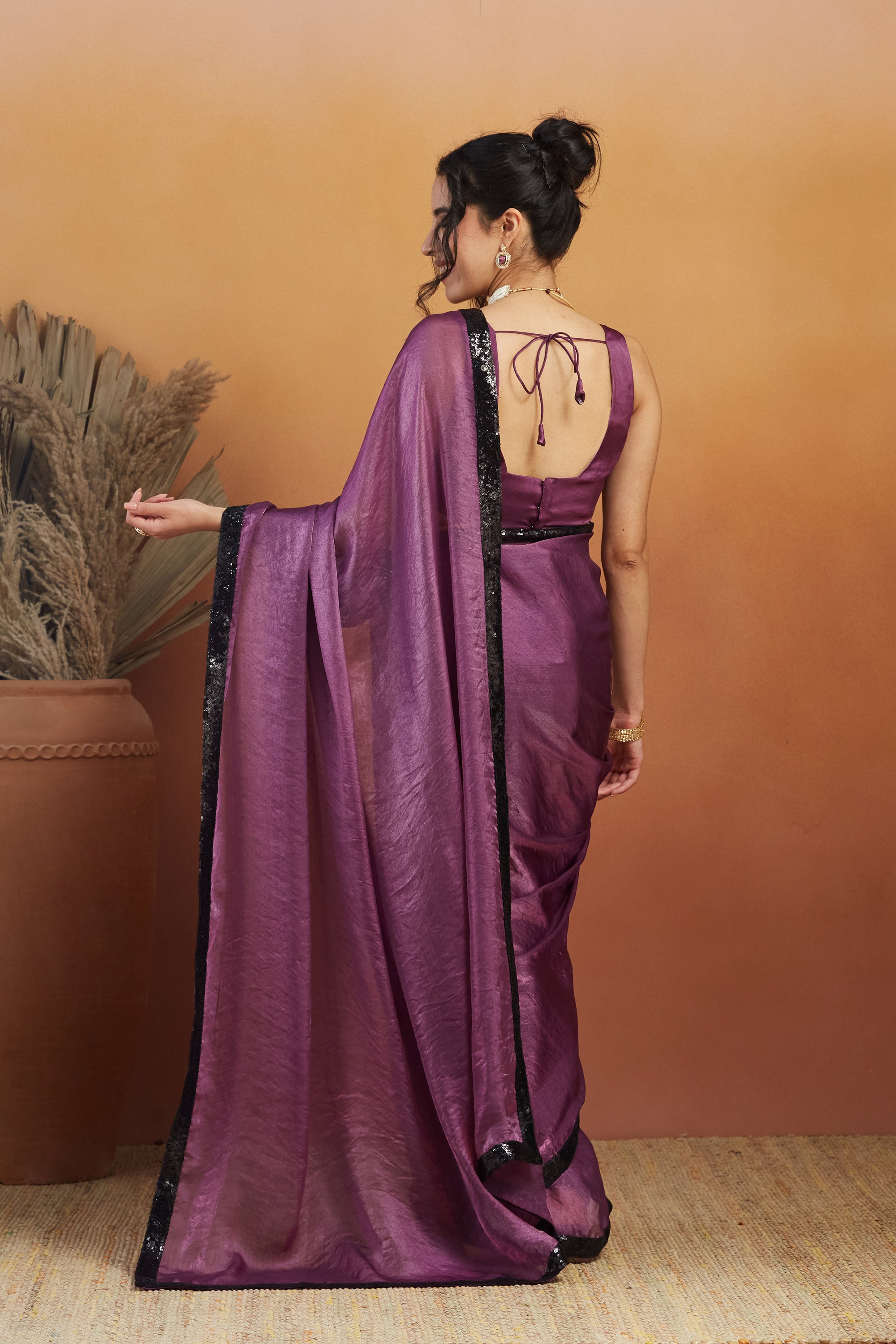 Purple Beautiful Velvet Ceremonial Wear Bollywood Saree