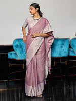 Purple Beautiful Woven Designer Linen Graceful Saree