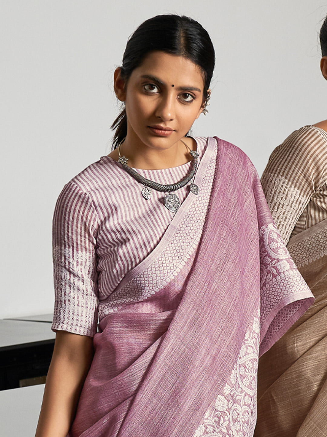 Purple Beautiful Woven Designer Linen Graceful Saree