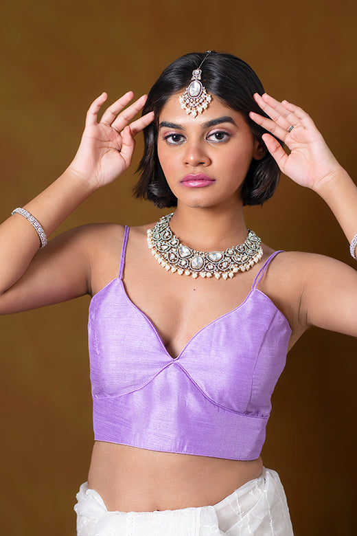 Purple Blouse with double noodle strap in A Sweetheart Neckline Straight Hemline