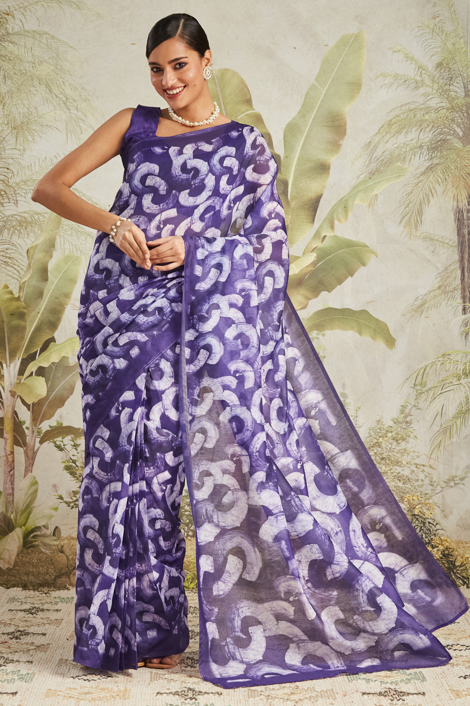Purple Chanderi Cotton Festive Wear Saree With Smart Digital Print