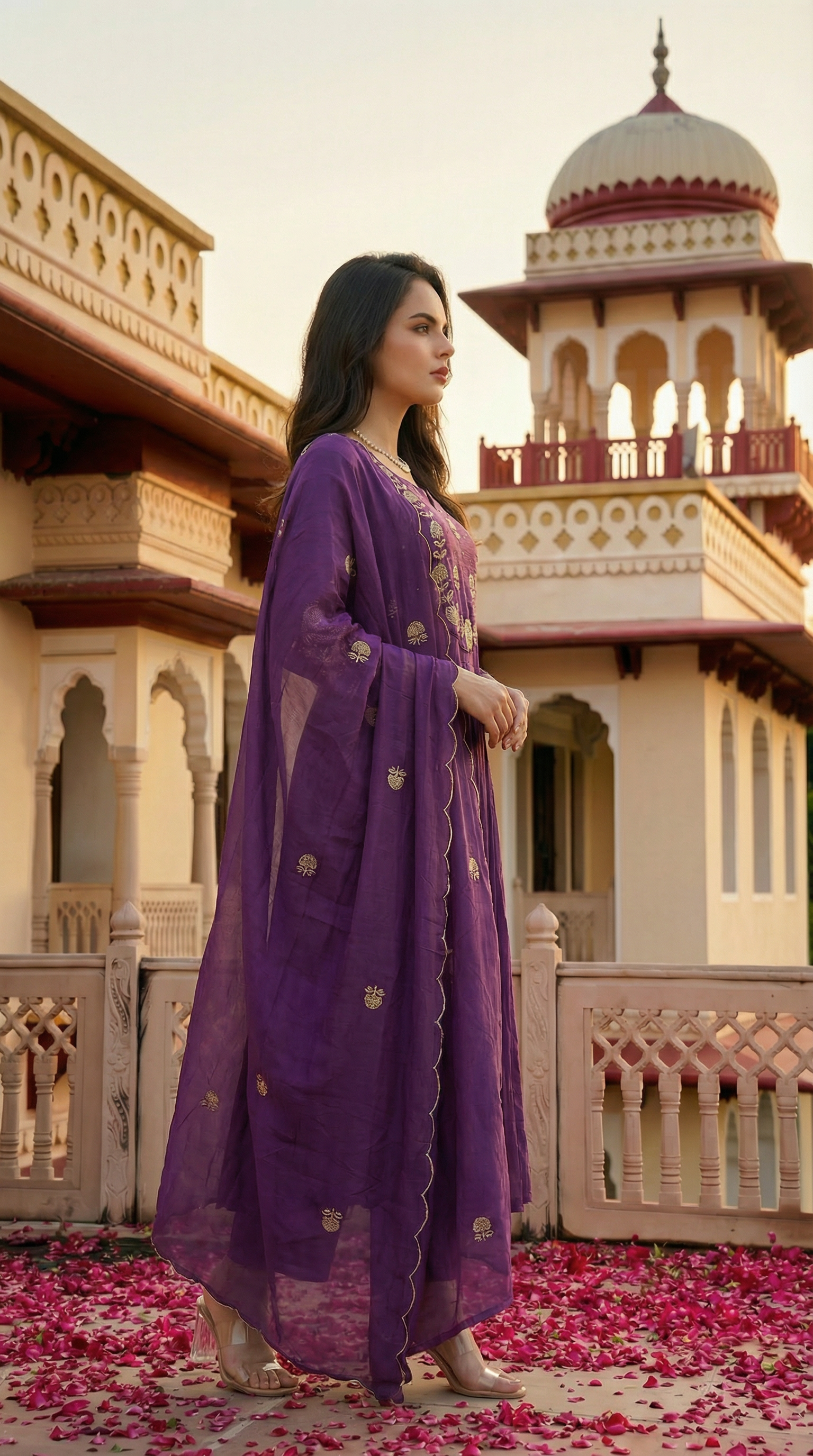 Purple Chanderi Silk Kurta Pant Set With Heavy Thread Embroidery Work