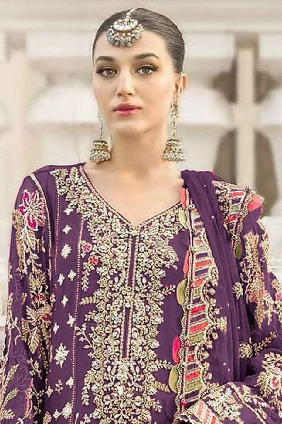 Purple Chiffon Designer Suit Set With Delicate Embroidery