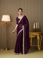 Purple Chiffon Embellished Designer Ceremonial Saree