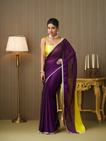 Purple Chiffon Mirrorwork Blocked Work Ceremonial Saree