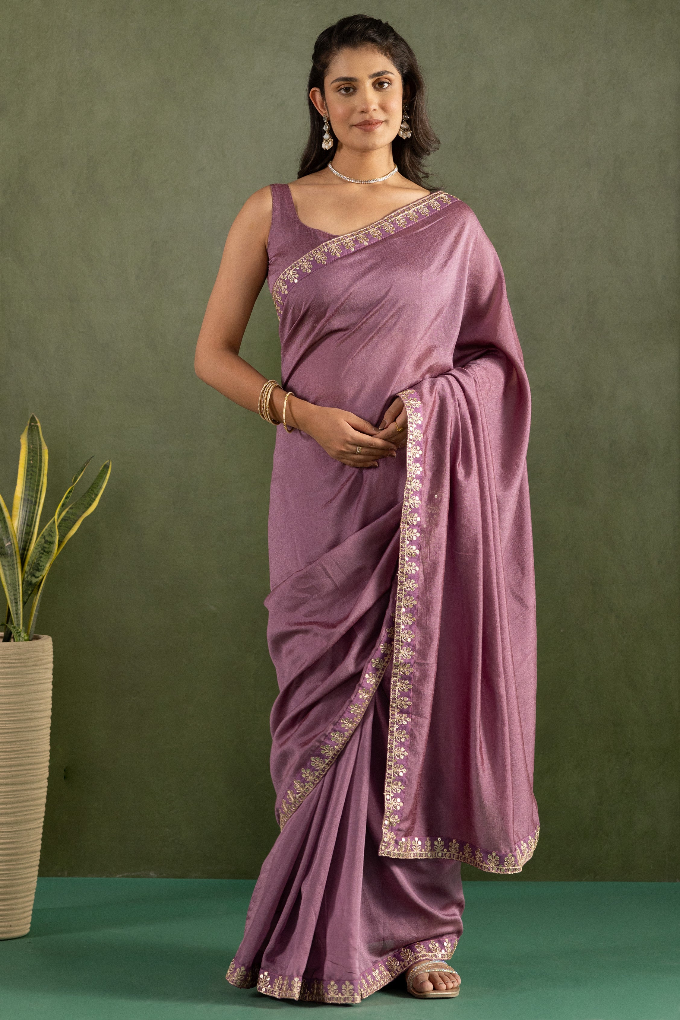 Purple Chiffon Ready To Wear Saree For Graceful Bollywood Style Saree