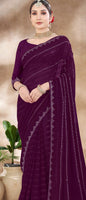 Purple Chiffon Saree With  Swarovski Diamond Work