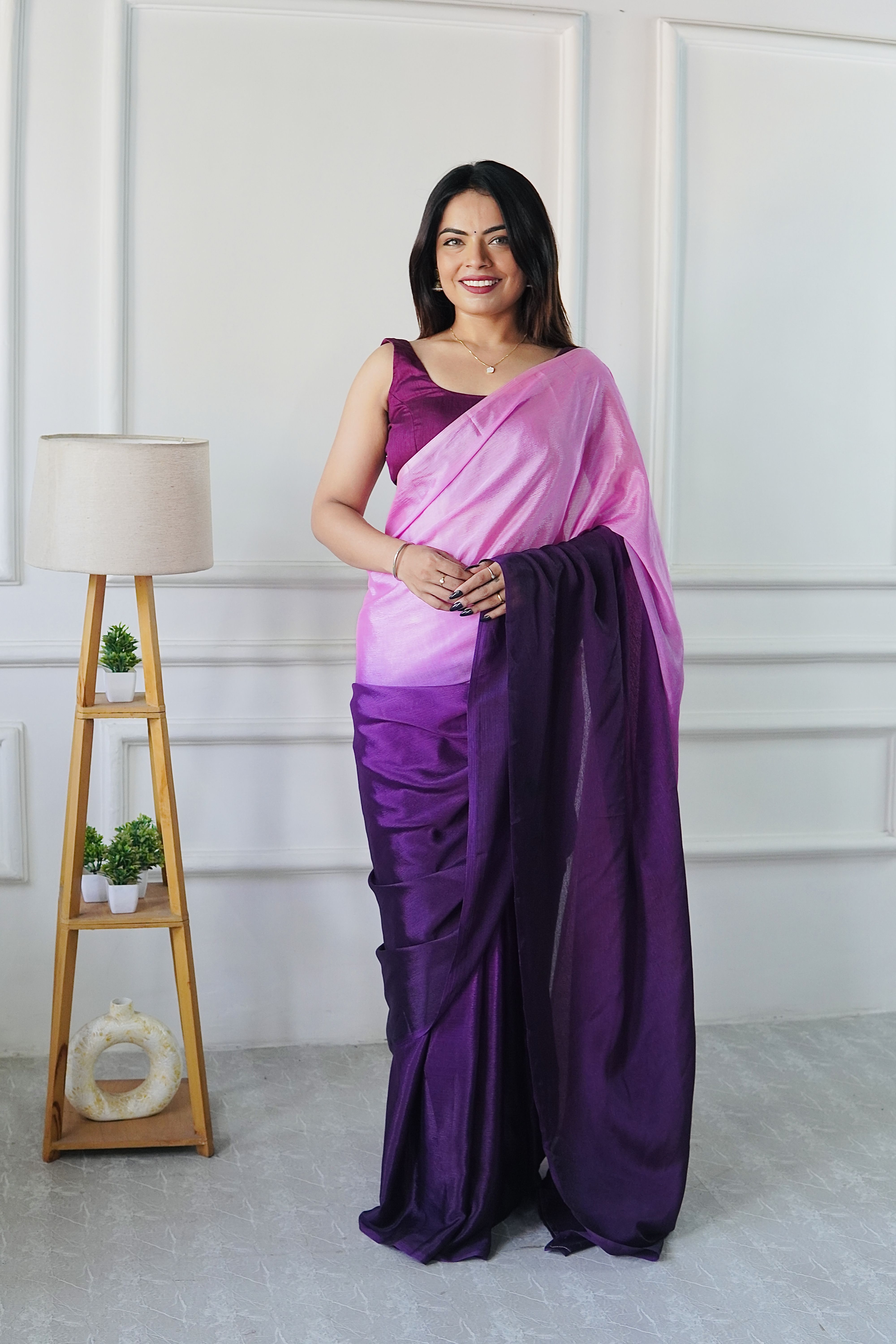 Purple Chinon Pedding Solid Designer Ready To Wear Saree