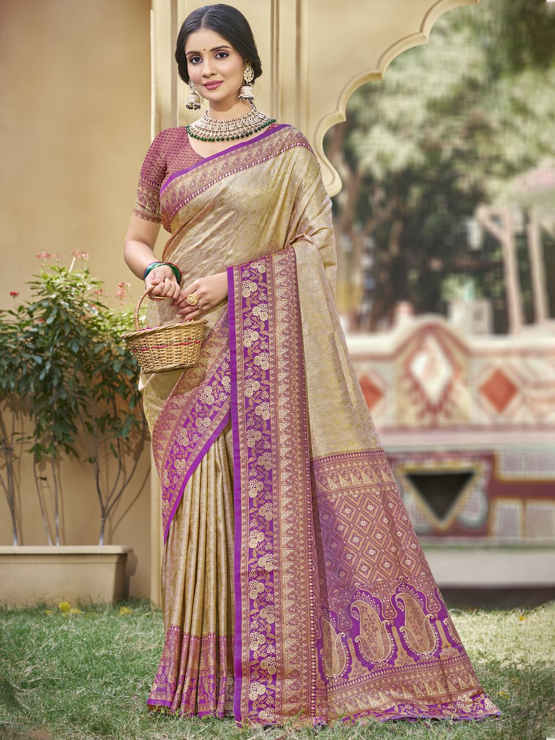 Purple Color Banarasi Silk Festive Wear Weaving Saree