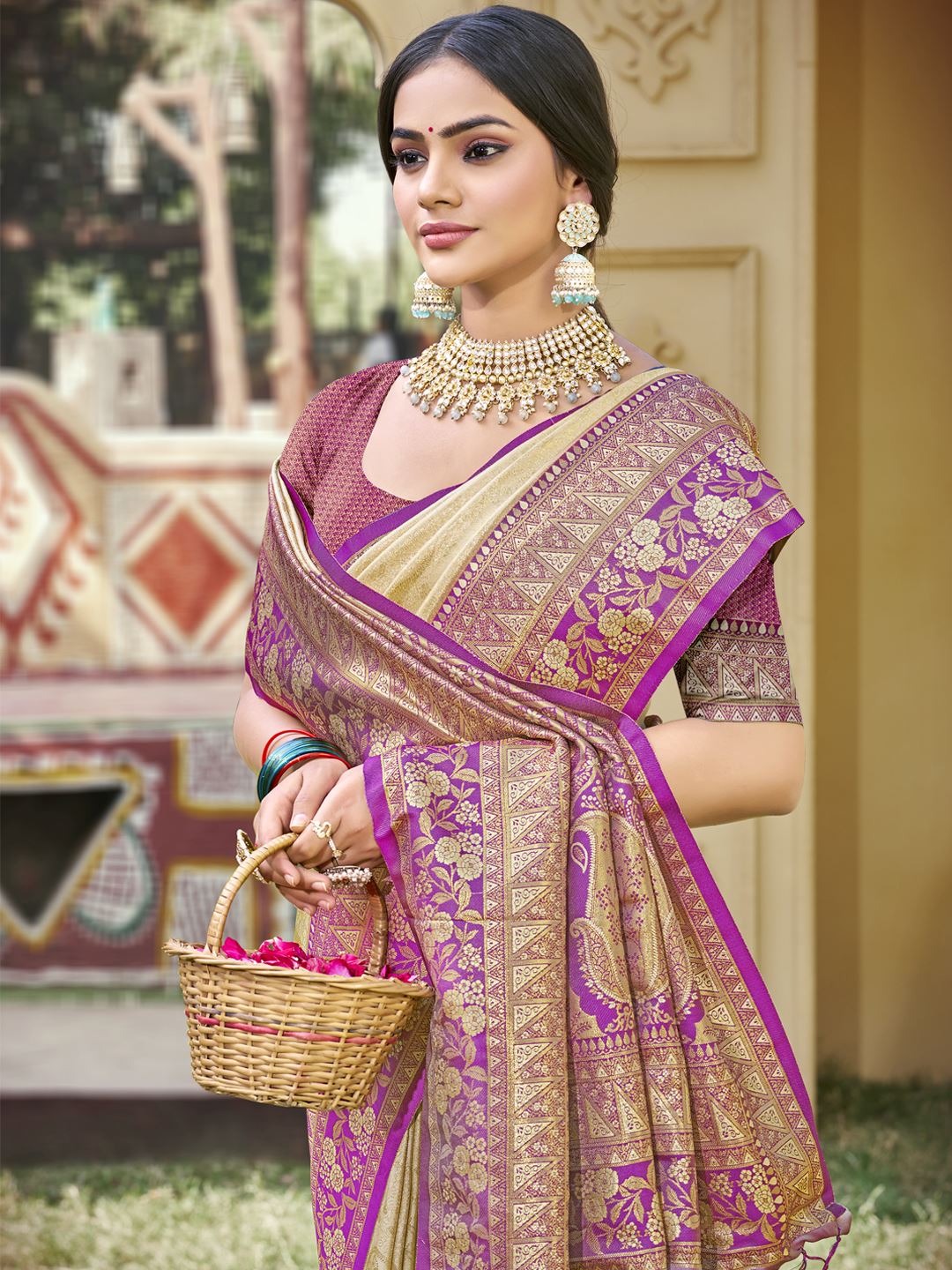 Purple Color Banarasi Silk Festive Wear Weaving Saree