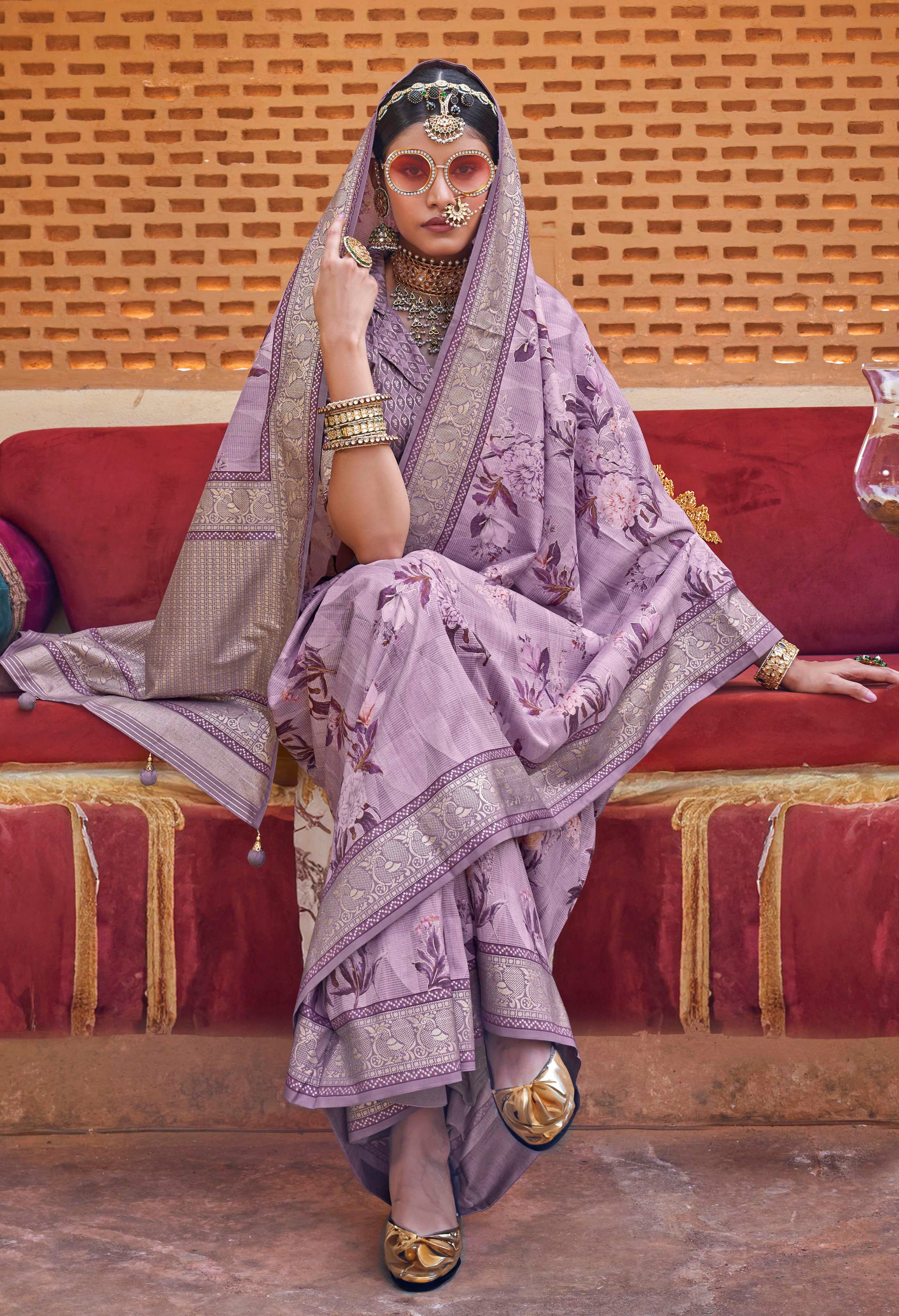 Purple Color Pv Silk Saree With  Smart Floral Print