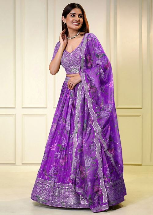Purple Color Sequins Organza Function Wear Lehenga Choli