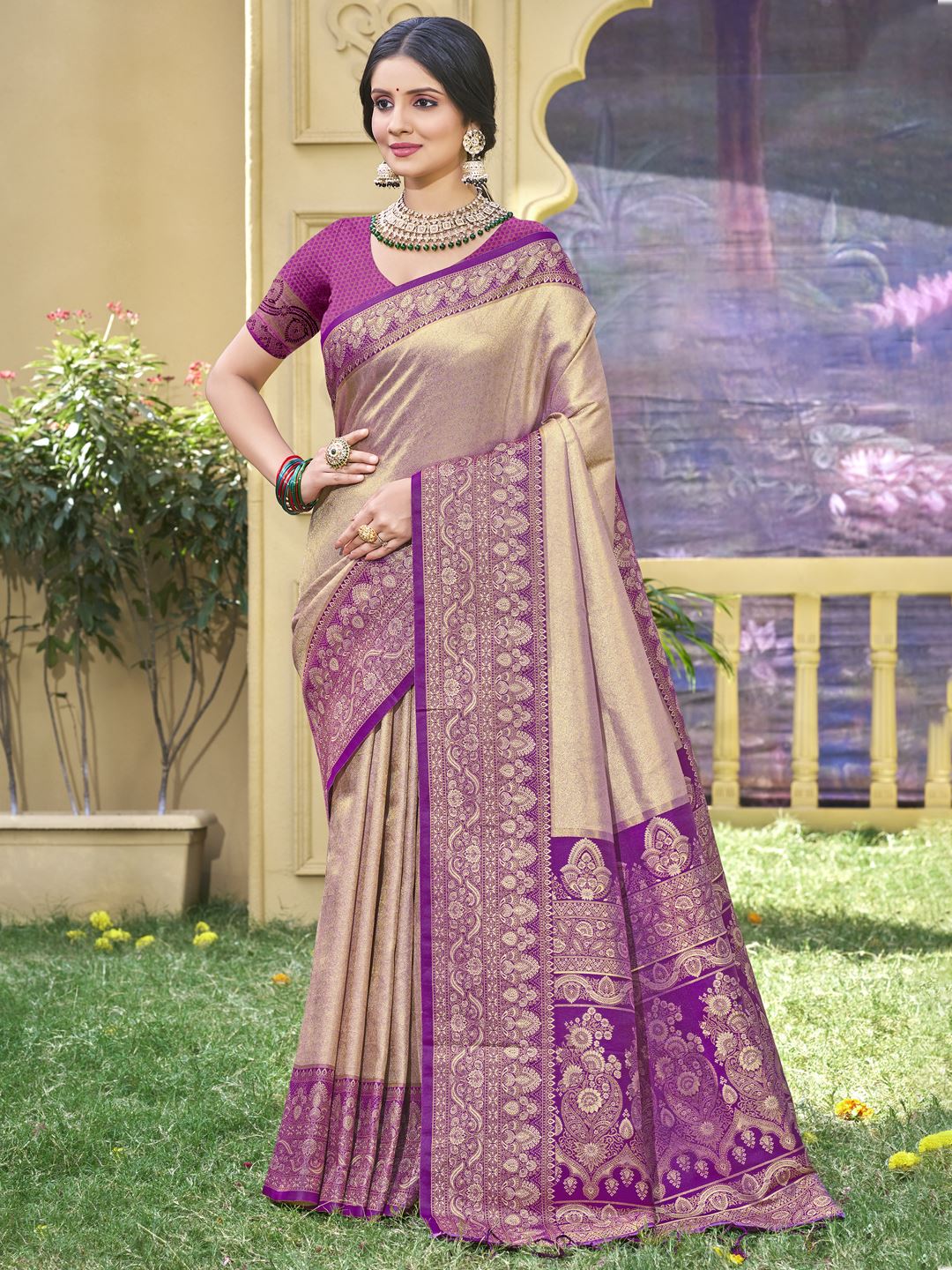 Purple Color Woven Work Banarasi Silk Saree