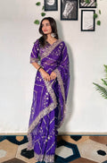 Purple Colour Taby Silk Embroidery Work Saree