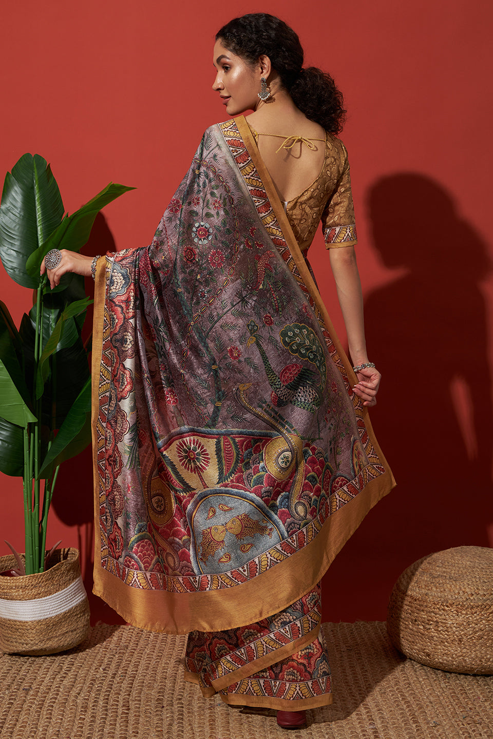Purple Cotton Silk Designer Digital Printed Ethnic Ceremonial Saree