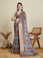 Purple Cotton Woven Border Designer And Printed Ceremonial Saree