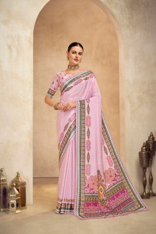 Purple Crepe Silk Position Digital Foil Printed Saree