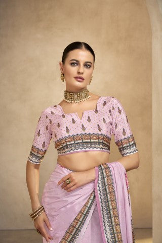 Purple Crepe Silk Position Digital Foil Printed Saree