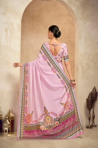Purple Crepe Silk Position Digital Foil Printed Saree