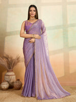 Purple Designer Beads Embroidery Work Fendy Satin Bollywood Style Saree