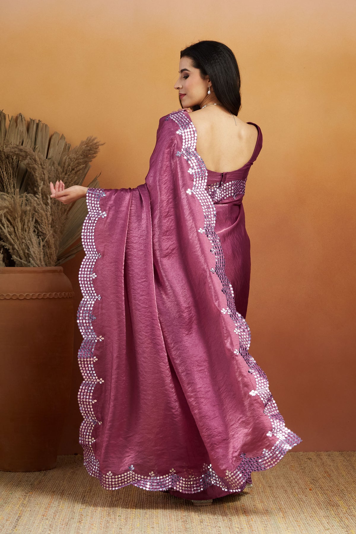 Purple Designer Embroidery Work Ready To Wear Saree