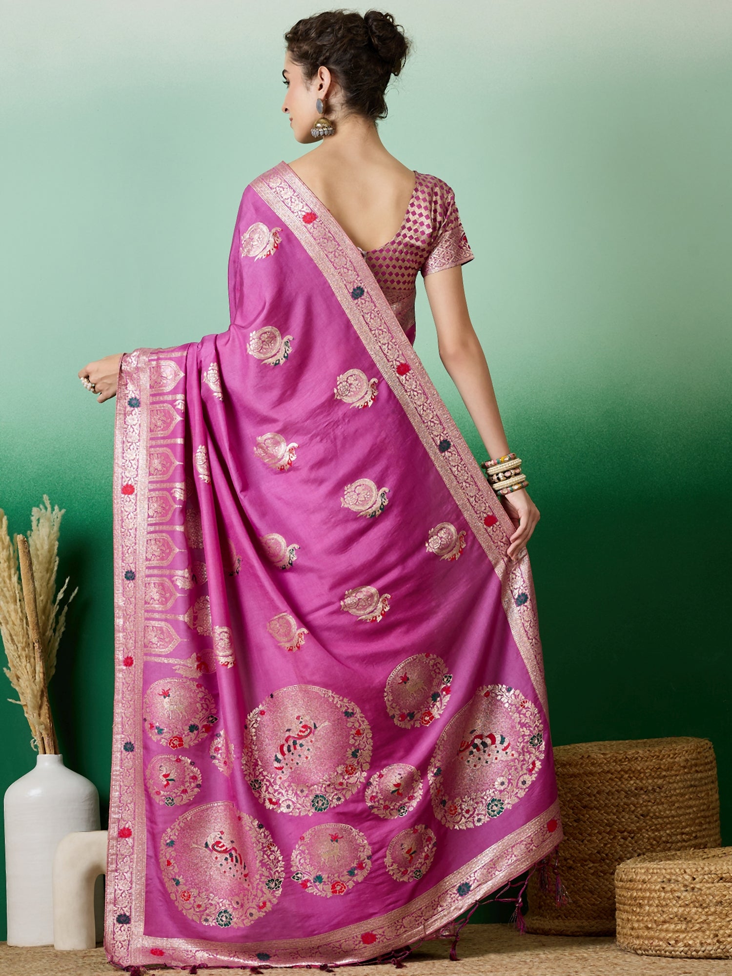 Purple Dolla Cotton Woven Meenakari Designer Ethnic Festive Saree