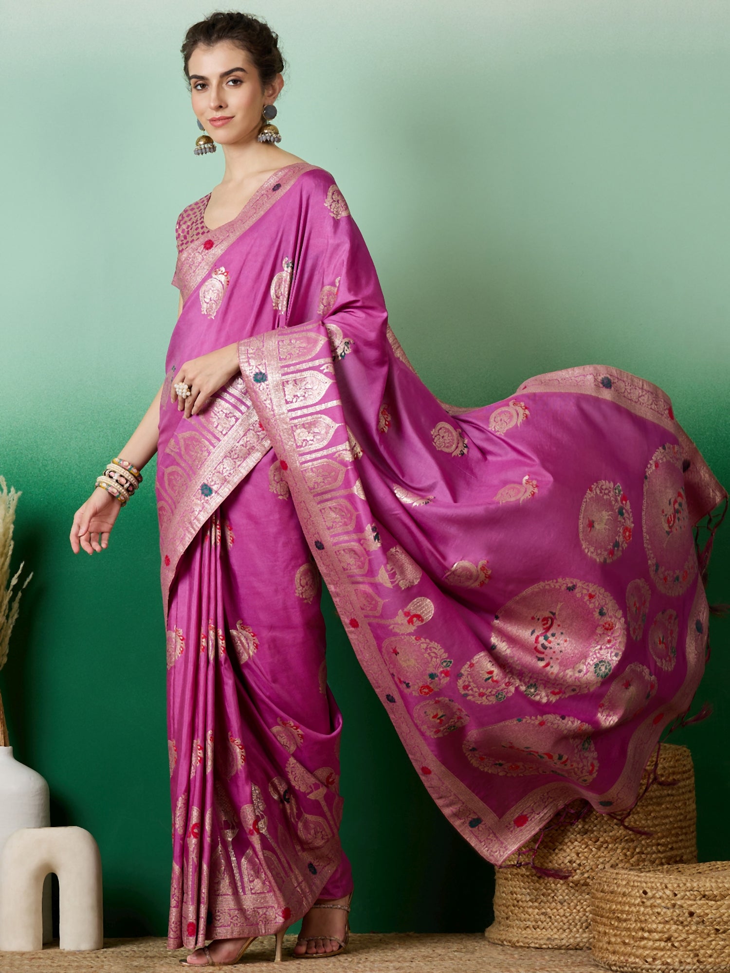 Purple Dolla Cotton Woven Meenakari Designer Ethnic Festive Saree