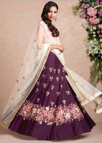 Purple Dori Embroidered Silk Bridal Wedding Lehenga Choli