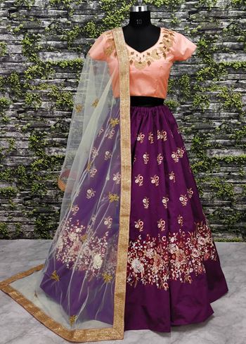Purple Dori Embroidered Silk Bridal Wedding Lehenga Choli