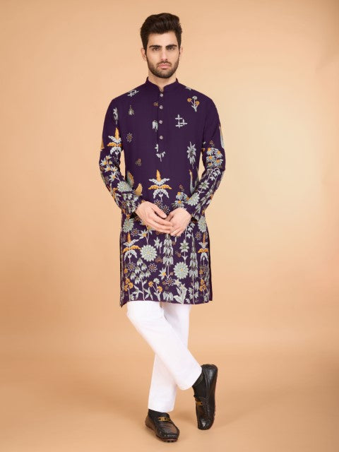 Purple Embroidered Kurta with Trendy Style for Celebrity Look