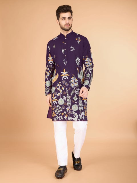 Purple Embroidered Kurta with Trendy Style for Celebrity Look
