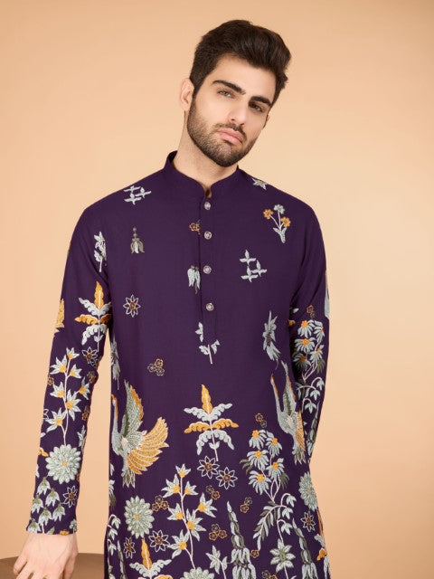 Purple Embroidered Kurta with Trendy Style for Celebrity Look