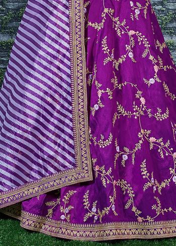 Purple Embroidery Mulberry Silk Wedding Lehenga Choli