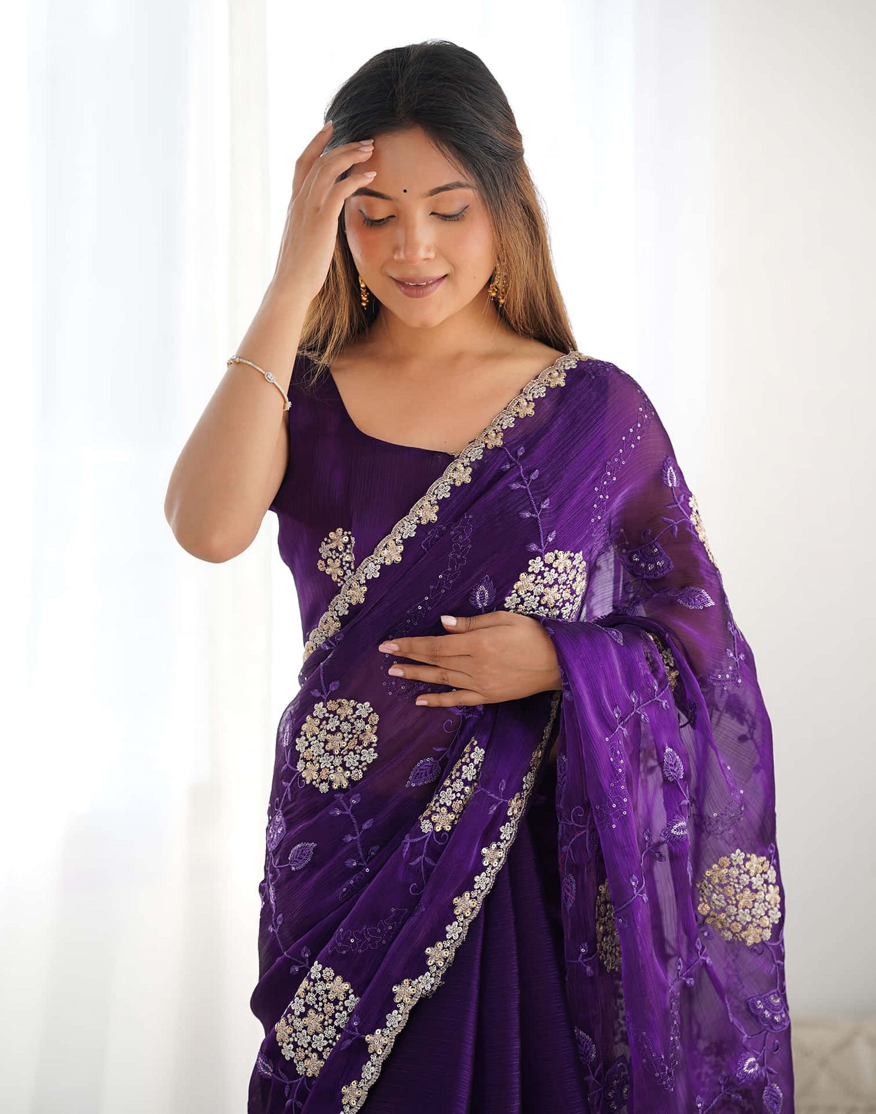 Purple Fancy Embroidery Work Jimmy Choo Girlie Bollywood Saree