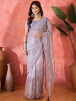 Purple Fancy Twill Net Sequins Embroidery Work Ceremonial Saree