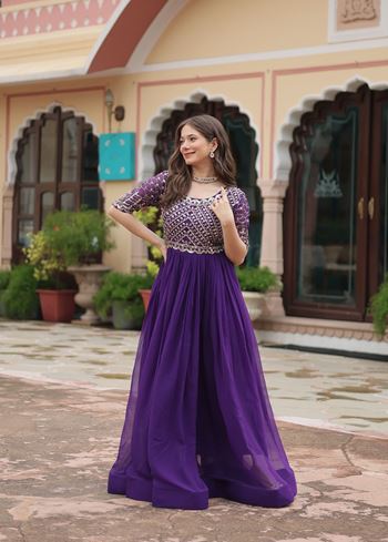 Purple Faux Blooming Suit With Embroidery Zari Sequins-work