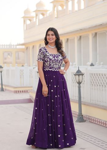 Purple Faux Blooming Suit With Sequins Embroidered work