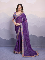 Purple Georgette Designer Partywear Bandhej Saree