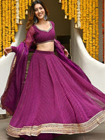 Purple Georgette Lehenga Choli With Zari,Cording Lace work and Leheriya Print